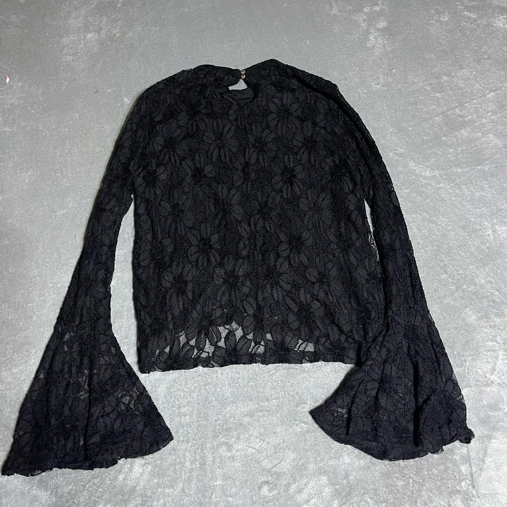 Altard State Top Womens Medium Black Lace Flounce Sleeve Whimsigoth Boho Dark - Picture 7 of 8